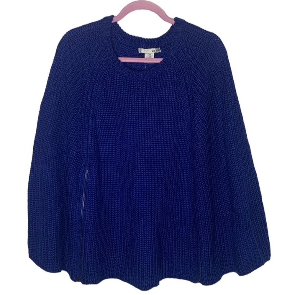 NWT WD.NY Wool Blend Blue Knit Zip Poncho